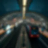 Panoramic view of the metro station connecting Abu Dhabi and Dubai