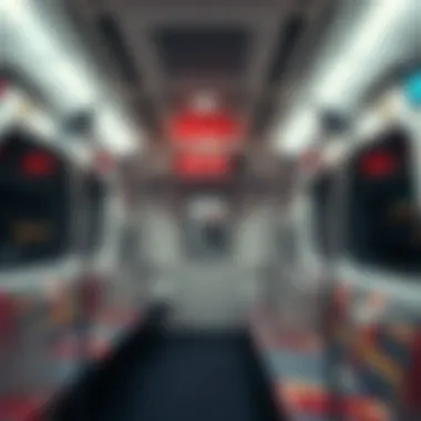 Interior of a modern metro train traveling between Abu Dhabi and Dubai