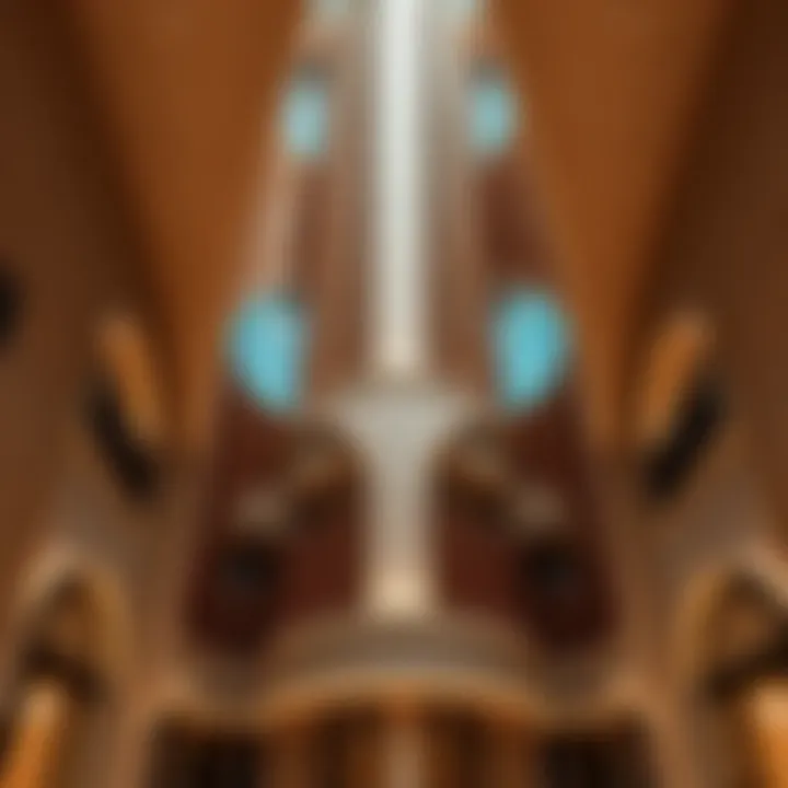 Intricate Architectural Features of Al Ittihad Tower Architectural details of Al Ittihad Tower highlighting its unique design