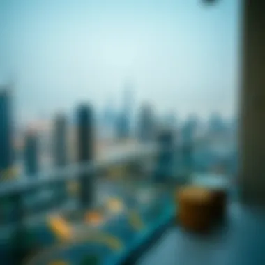 Panoramic view of the Dubai skyline from a balcony of Al Zubaidi Residence