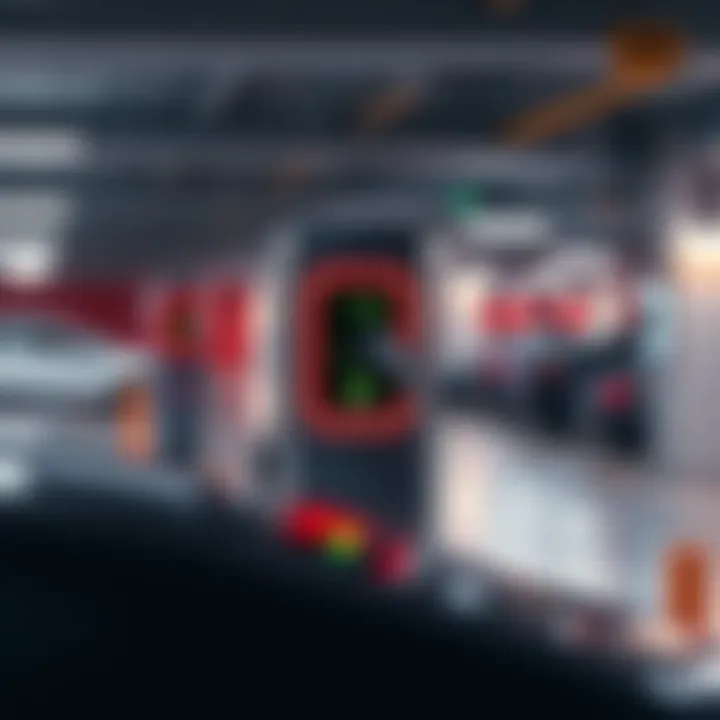 Close-up of a smart charging station for electric vehicles in a modern parking area