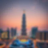 Stunning view of Sheikha Maryam Bint Ghanem Tower against the Dubai skyline