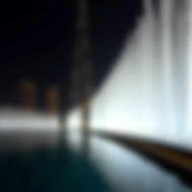 A Nighttime Spectacle: Fountains Illuminated Nighttime view of the Burj Khalifa fountains illuminated