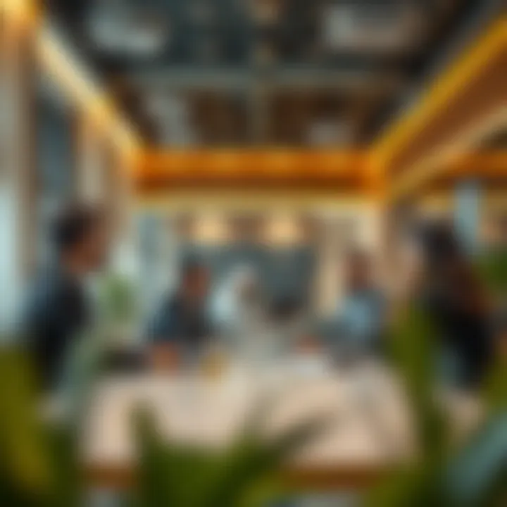 Collaborative Meeting Environment Business professionals engaging in a meeting within Business Village