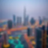 Aerial view of iconic Dubai skyline with modern architecture