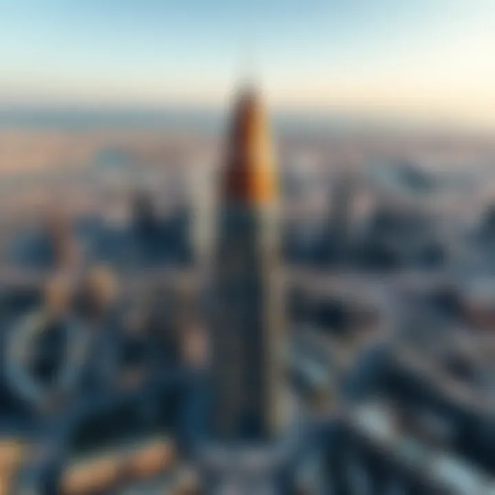 Stunning aerial view of Champion Tower amidst Dubai's skyline