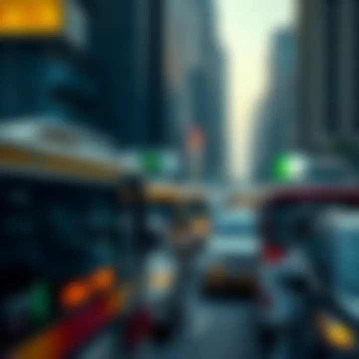 Public transportation in bustling cityscape