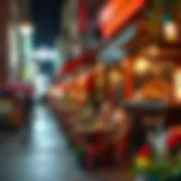 A vibrant street scene showcasing the bustling dining options in Muhaisnah 4