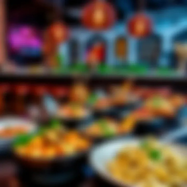 A colorful array of dishes presented at a casual eatery, highlighting the diverse culinary options available.
