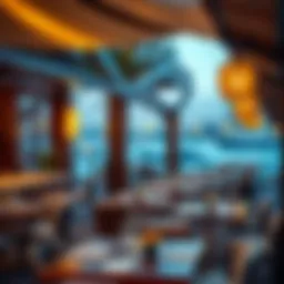 A vibrant outdoor dining area at a Bluewaters Dubai restaurant, showcasing stunning views and inviting decor.