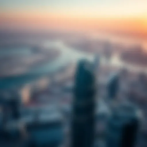 Aerial view showcasing the skyline of Sharjah and Dubai Aerial view of Sharjah and Dubai skyline