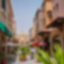 A scenic view of Al Seef Market with traditional architecture