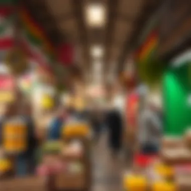 Vibrant Shopping Scene at Al Seef Market Vibrant shopping scene with colorful stalls in Al Seef Market