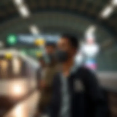 Commuters utilizing the بني ياس Metro Station