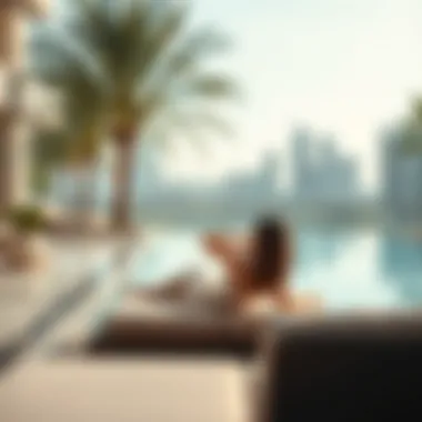 Outdoor pool area with stunning city views at Barcelo Hotel Dubai