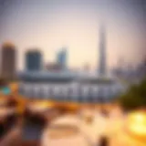 Dubai's Upscale Dining Skyline A panoramic view of Dubai's skyline featuring upscale dining establishments