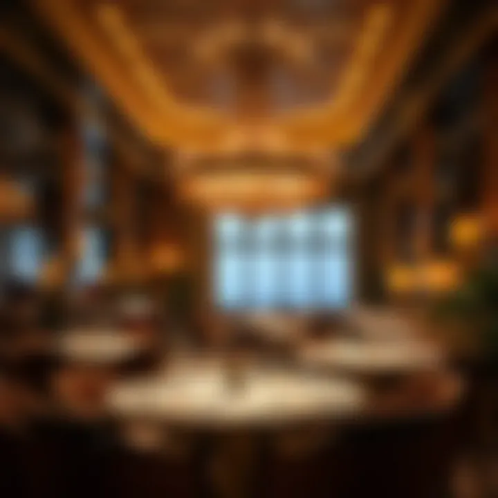 A luxurious restaurant interior showcasing opulent decor and elegant dining layout