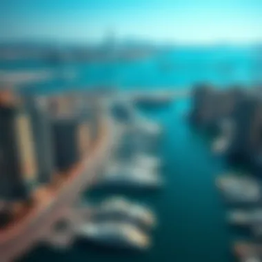 A stunning aerial view of Dubai Marina Harbor showcasing luxurious yachts and waterfront properties.