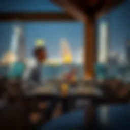 Luxurious dining scene overlooking the marina