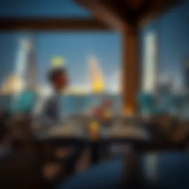 Luxurious dining scene overlooking the marina