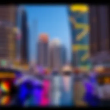 Vibrant Nightlife at Dubai Marina Vibrant nightlife with illuminated buildings and boats