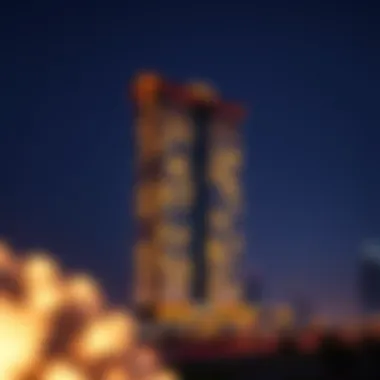 Evening View of Etihad Plaza Evening view of Etihad Plaza illuminated at night