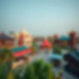 A panoramic view of Global Village showcasing diverse cultural pavilions