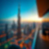 Aerial view of the Burj Khalifa at sunset