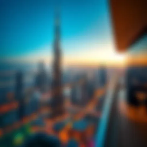 Aerial view of the Burj Khalifa at sunset