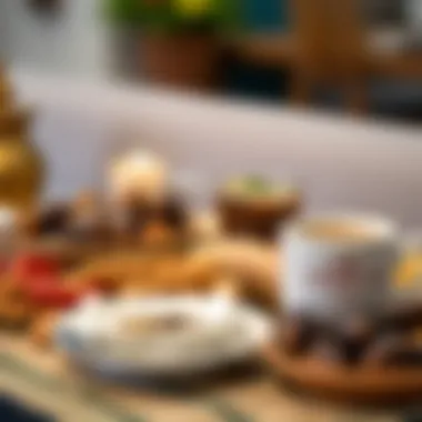 Traditional Iftar spread featuring dates and Arabic coffee