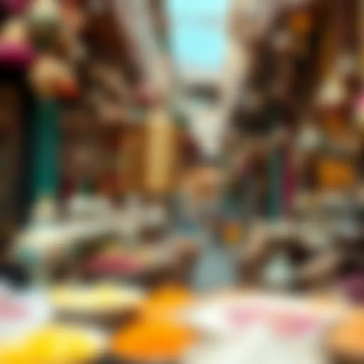 Colorful stalls in Karama souk displaying traditional crafts