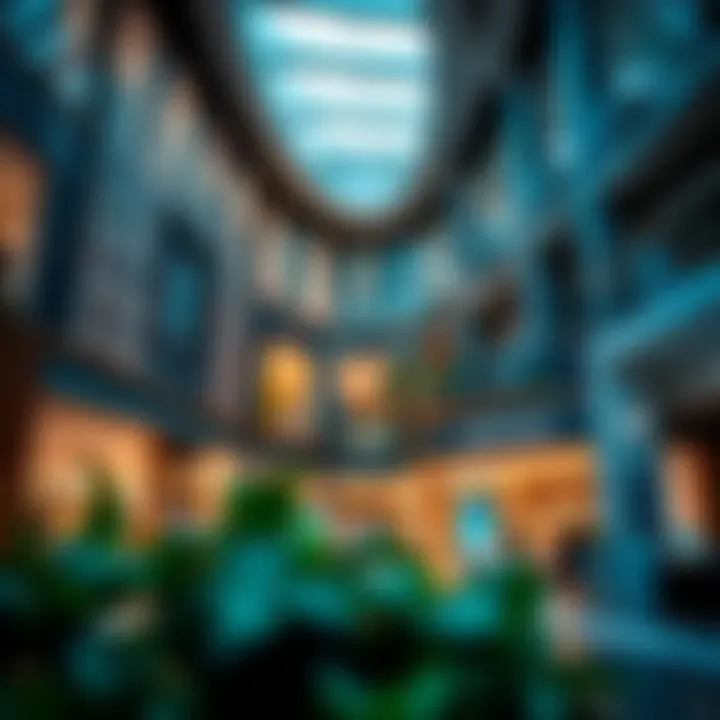 A modern retail center showcasing various shops