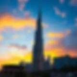 Stunning view of the Burj Khalifa with sunset