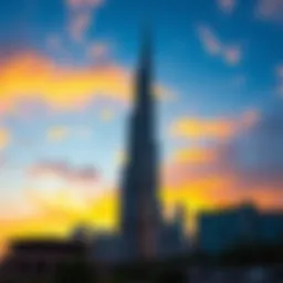 Stunning view of the Burj Khalifa with sunset