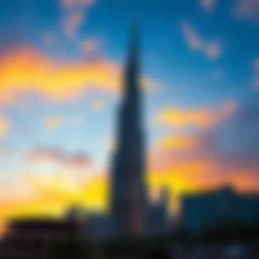 Stunning view of the Burj Khalifa with sunset