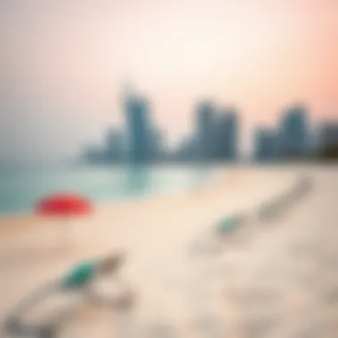 Serene Beach Complementing Dubai's Urban Landscape Beautiful beach in Dubai with skyline in the background