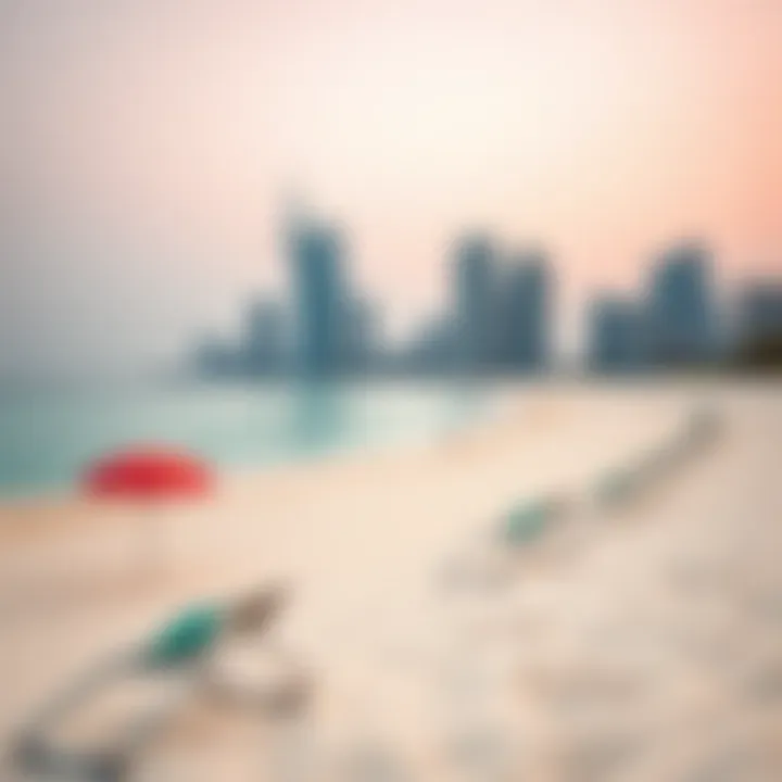 Serene Beach Complementing Dubai's Urban Landscape Beautiful beach in Dubai with skyline in the background