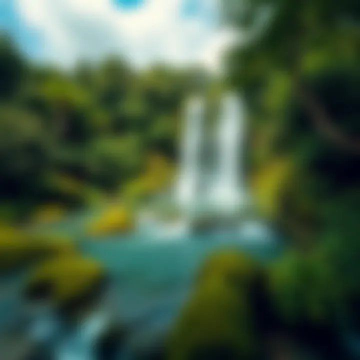 A serene natural wonder featuring lush greenery and flowing waterfalls