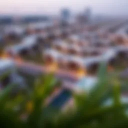Aerial view of a modern Dubai town showcasing residential developments