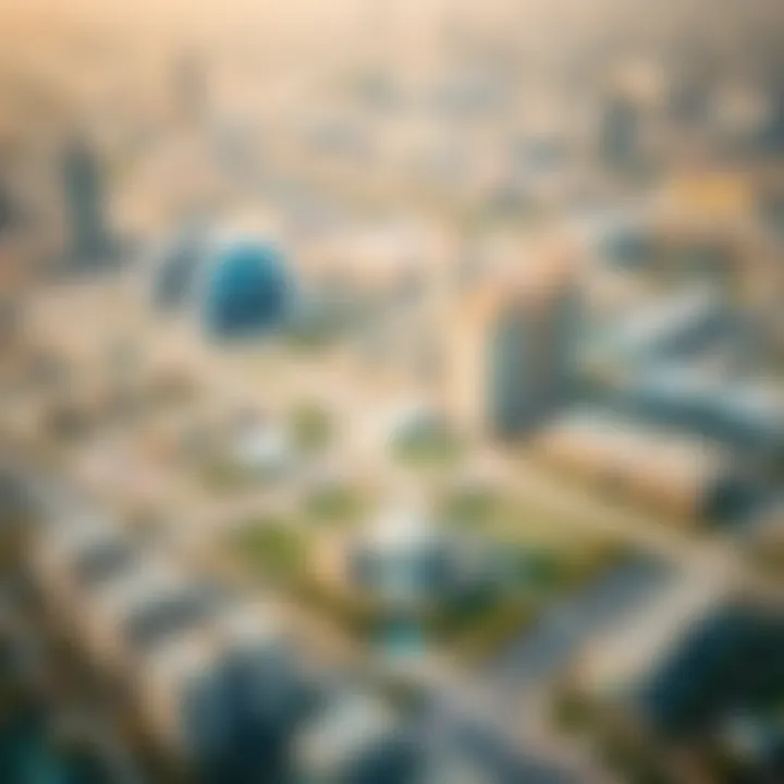 An aerial view of International City Phase 2 highlighting its strategic location and infrastructure