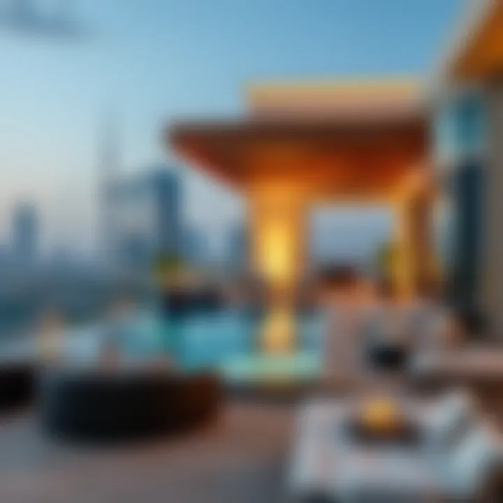 Exclusive amenities available in a Dubai sky residence, such as a rooftop pool and lounge