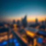 Stunning skyline view showcasing luxurious sky residences at sunset