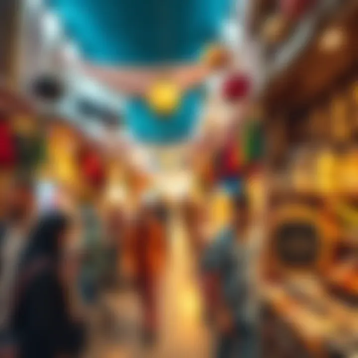 A bustling scene inside Souk Al Marfa filled with shoppers and vendors