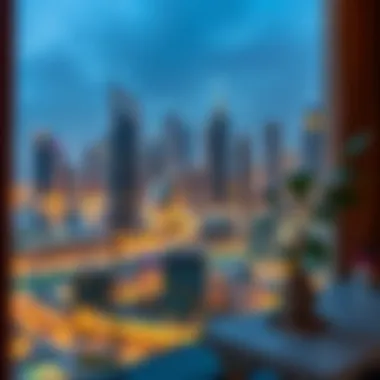 Stunning Skyline Views from a Studio View of Dubai skyline from studio apartment balcony