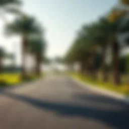 A scenic view of a cycling track in Dubai with palm trees lining the path