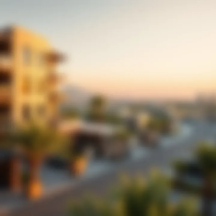 A scenic view of Al Warqa neighborhood highlighting local amenities