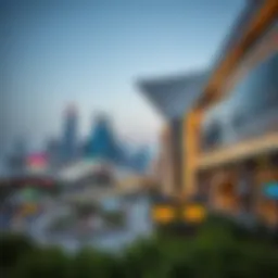 A stunning view of Reef Mall's modern architecture against the Dubai skyline