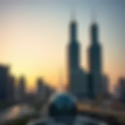 Stunning skyline view of Jumeirah Lake Towers at sunset