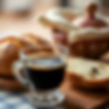 A close-up of freshly brewed Arabic coffee next to traditional bread