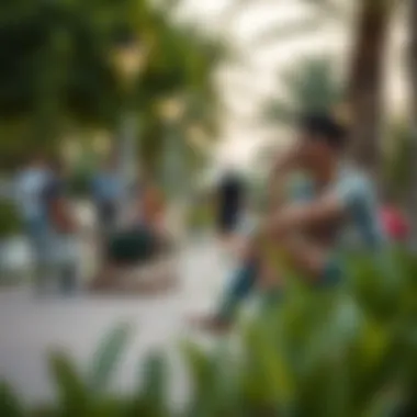 Visitors relaxing and socializing in Zaabel Park